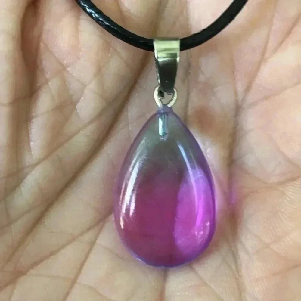 Purple & Blue Glass Teardrop Braided Stainless Steel Necklace NWT